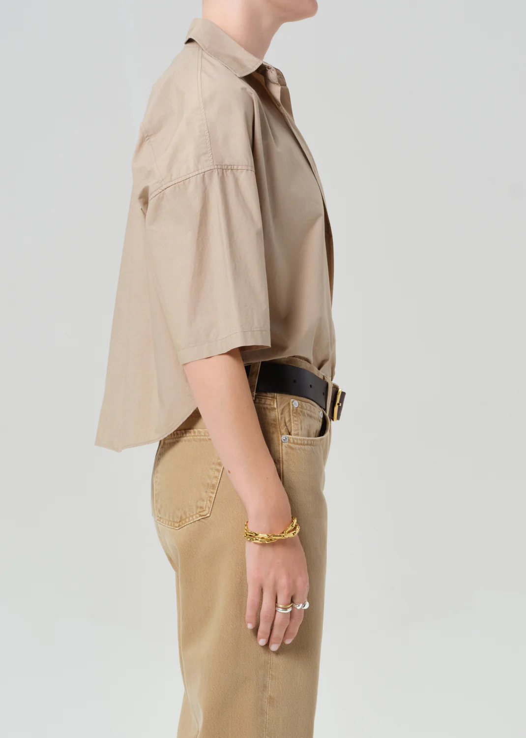 Frances Cropped Cape Button Up in Catalina - Image 3