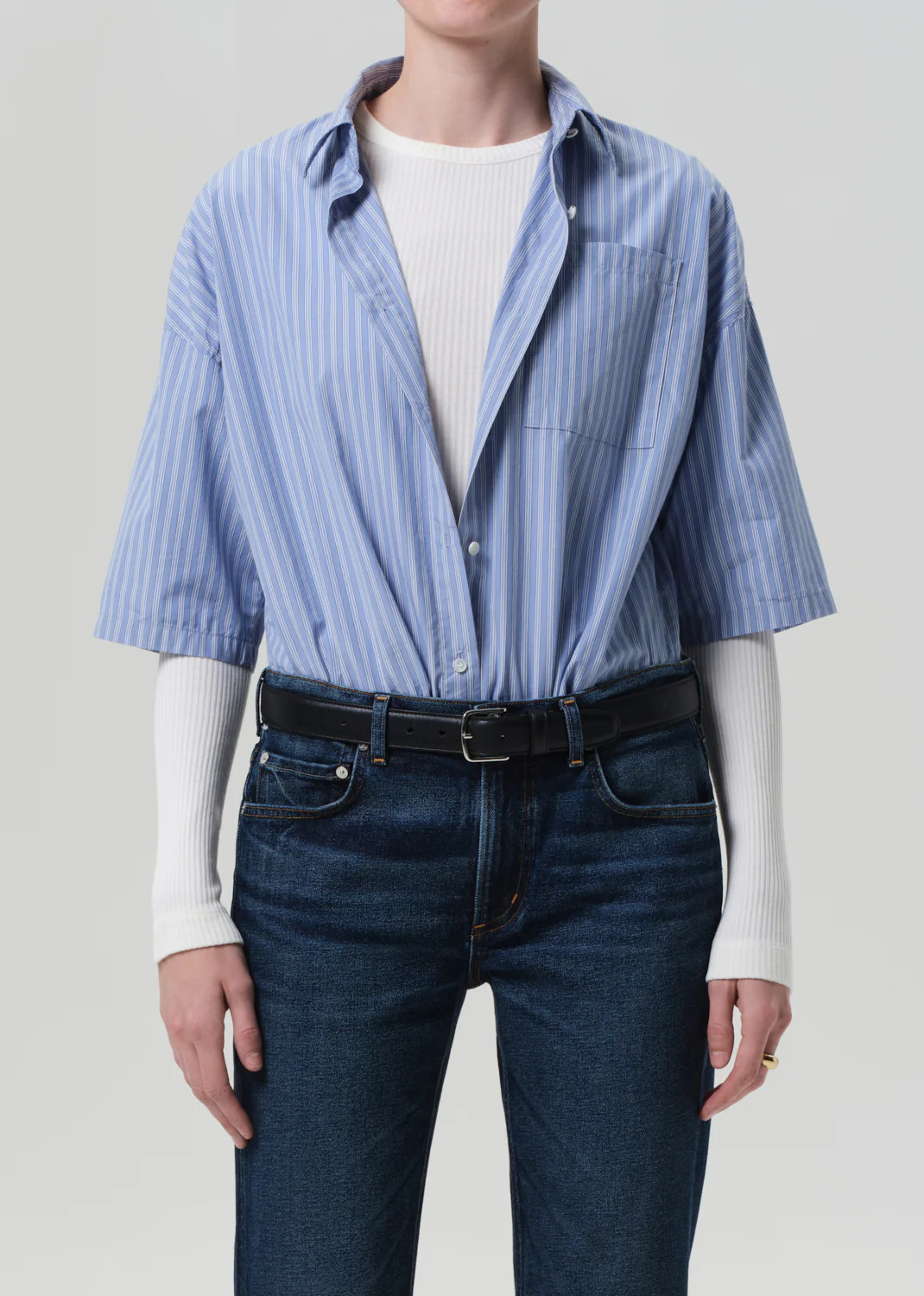 Frances Cropped Cape Button Up in Kindered Stripe