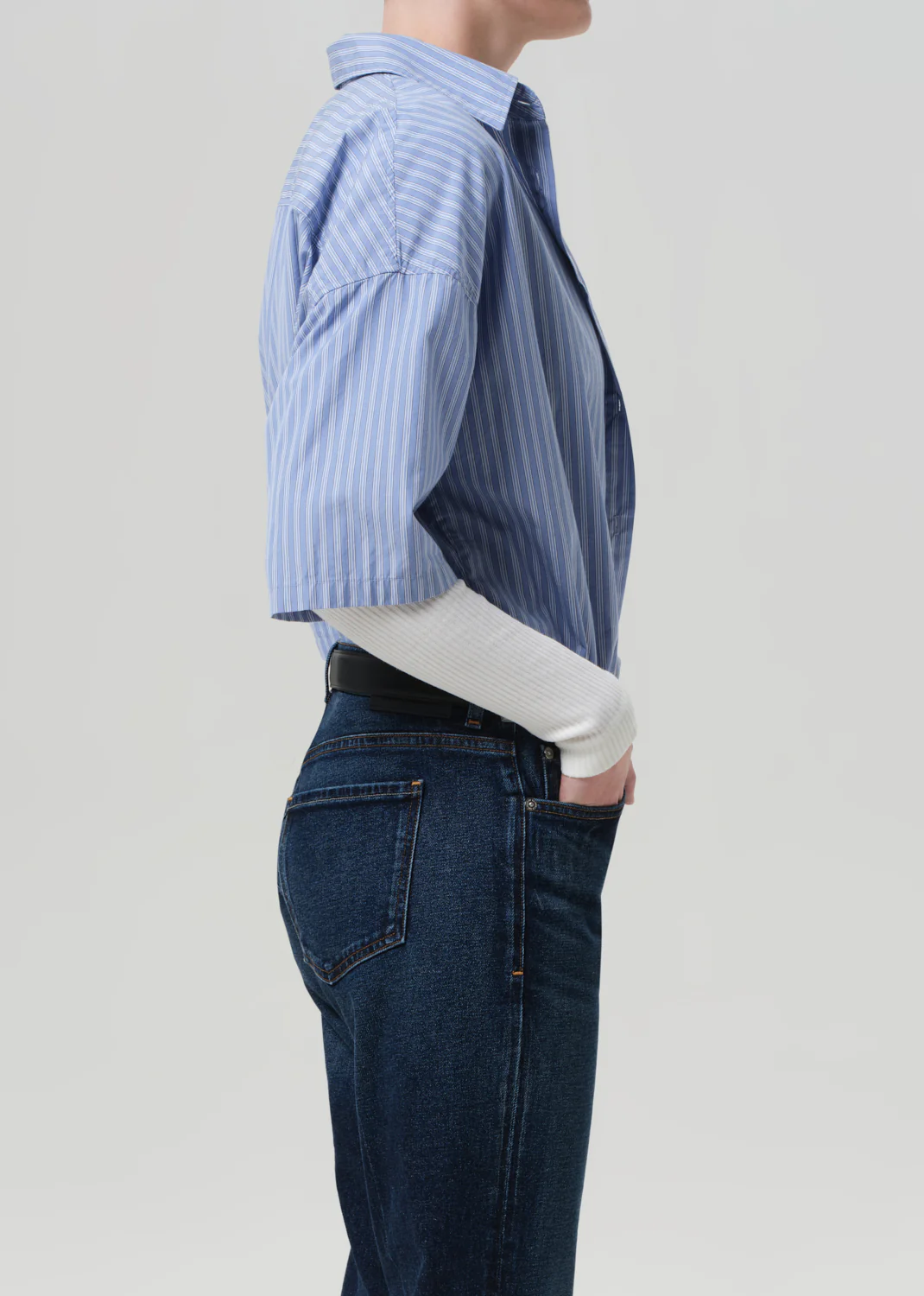 Frances Cropped Cape Button Up in Kindered Stripe - Image 3