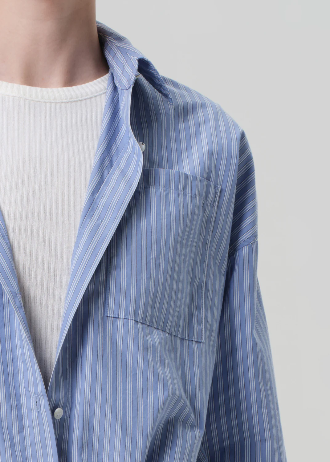 Frances Cropped Cape Button Up in Kindered Stripe - Image 4