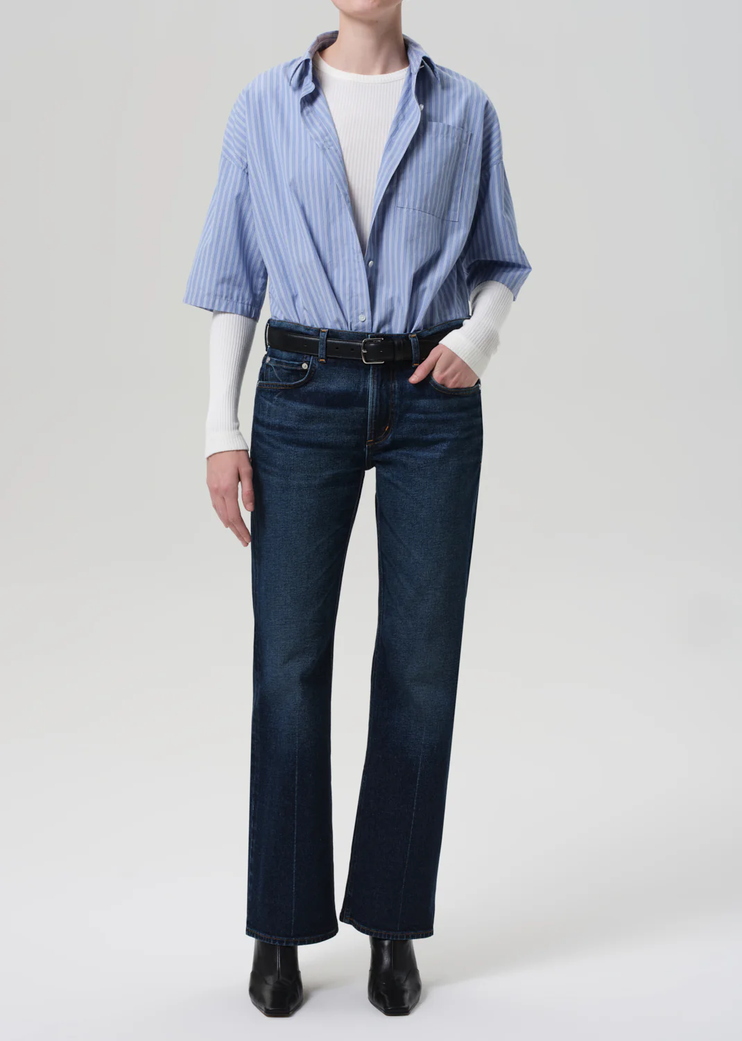 Frances Cropped Cape Button Up in Kindered Stripe - Image 5