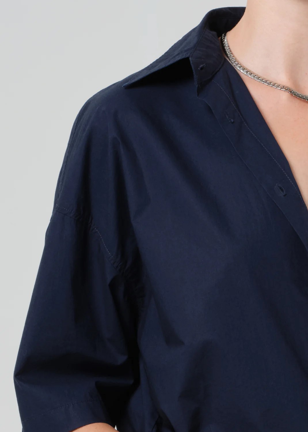 Frances Cropped Cape Button Up in Navy - Image 4