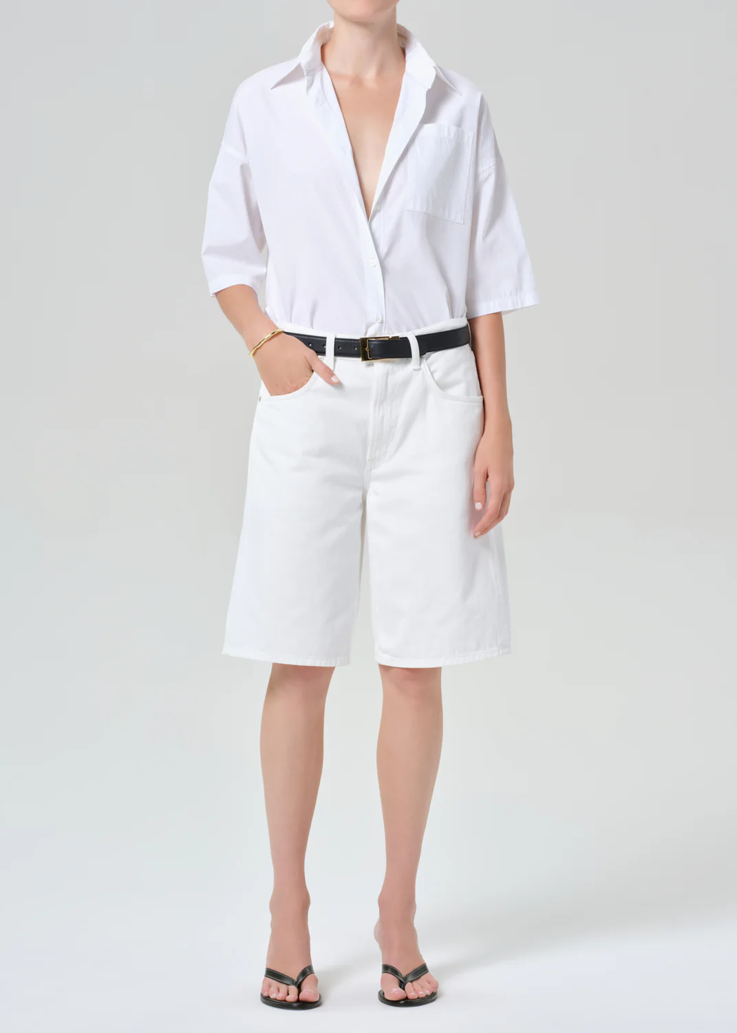 Frances Cropped Cape Button Up in Optic White - Image 5