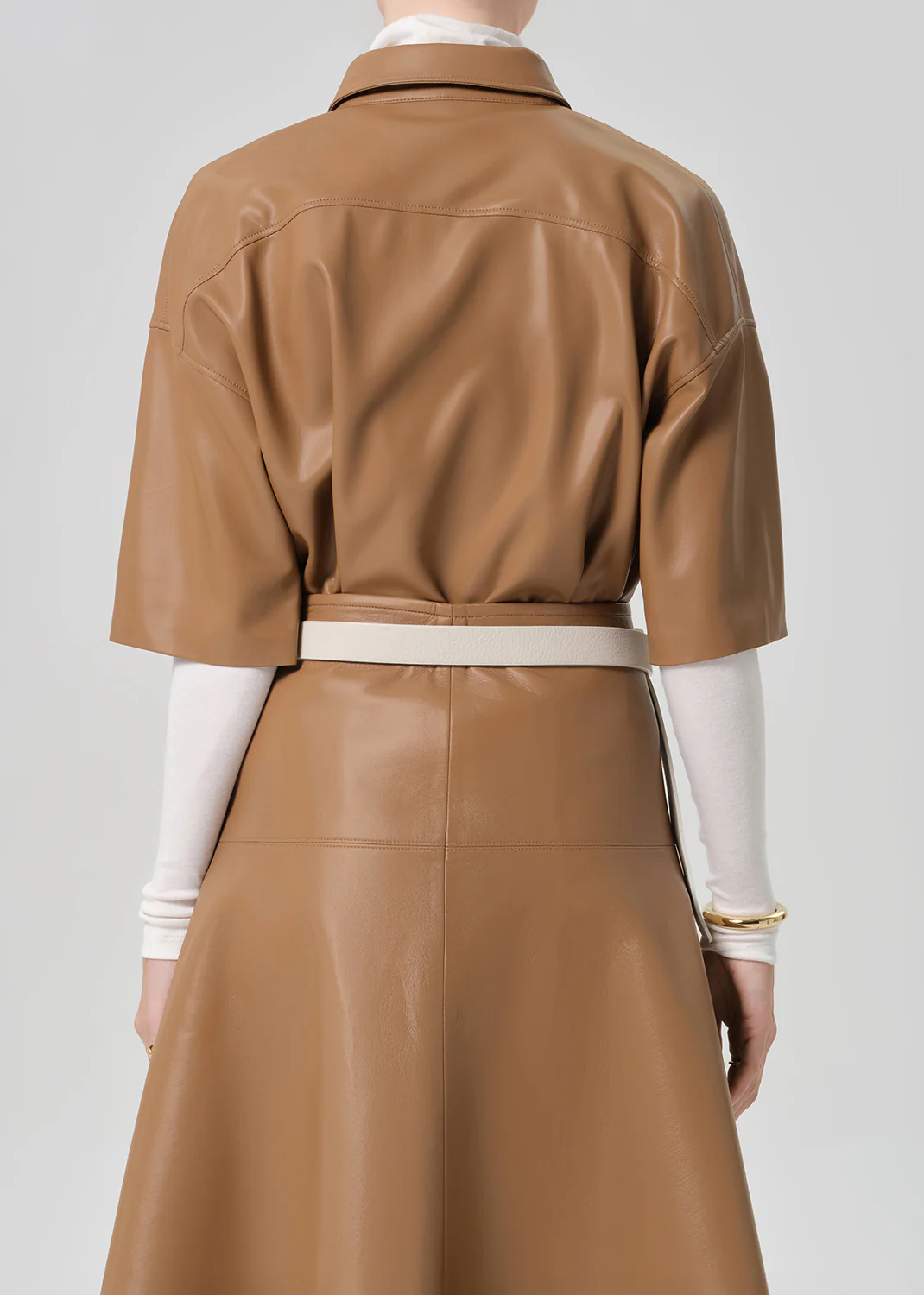 Frances Cropped Cape Button Up in Pale Toffee - Image 3