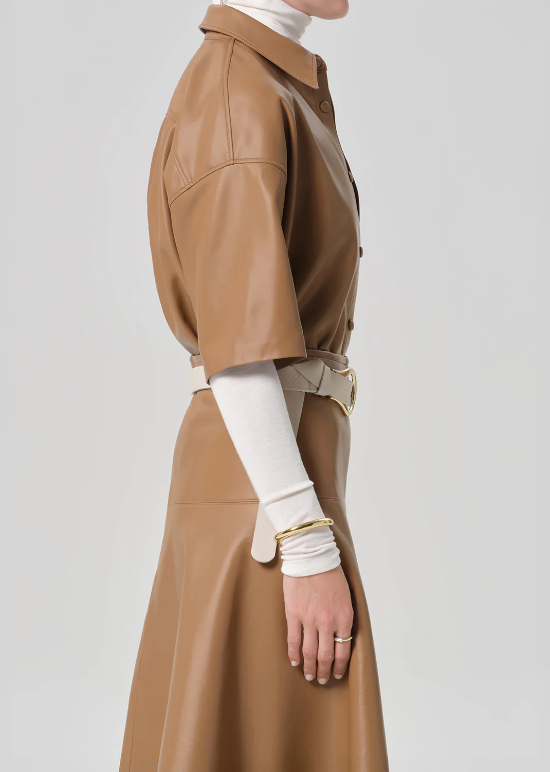 Frances Cropped Cape Button Up in Pale Toffee - Image 4