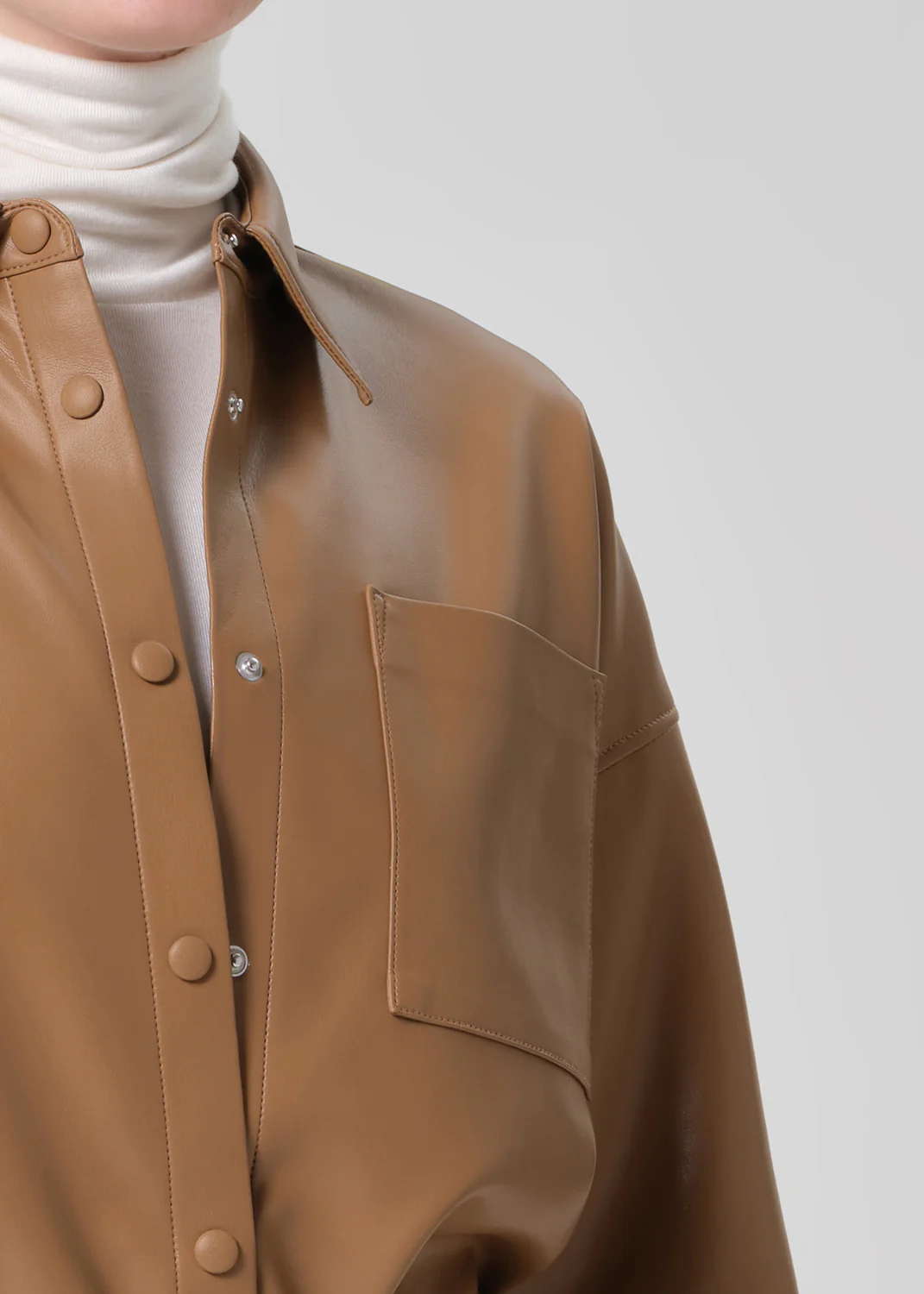 Frances Cropped Cape Button Up in Pale Toffee - Image 5