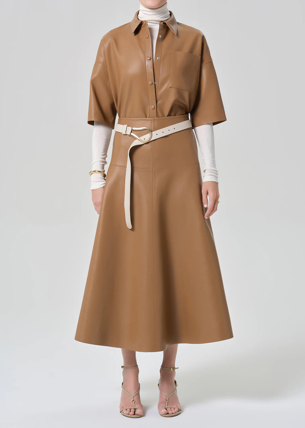 Frances Cropped Cape Button Up in Pale Toffee - Image 6