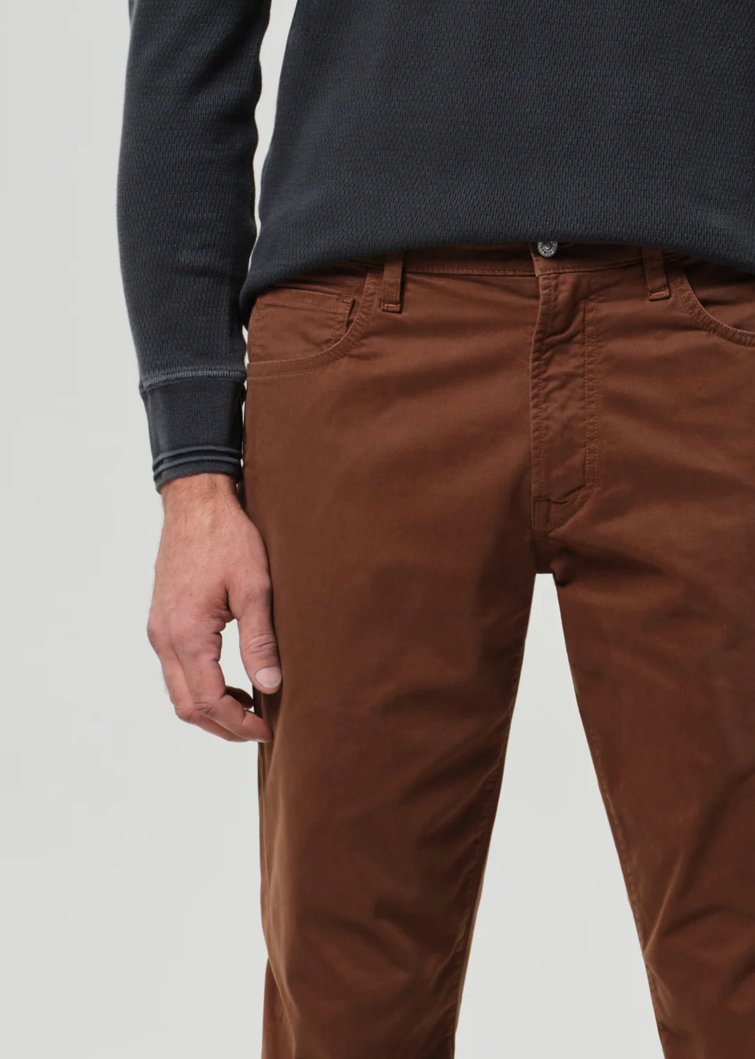 Gage Slim Straight Cashmere Touch Sateen in Cognac - Image 6