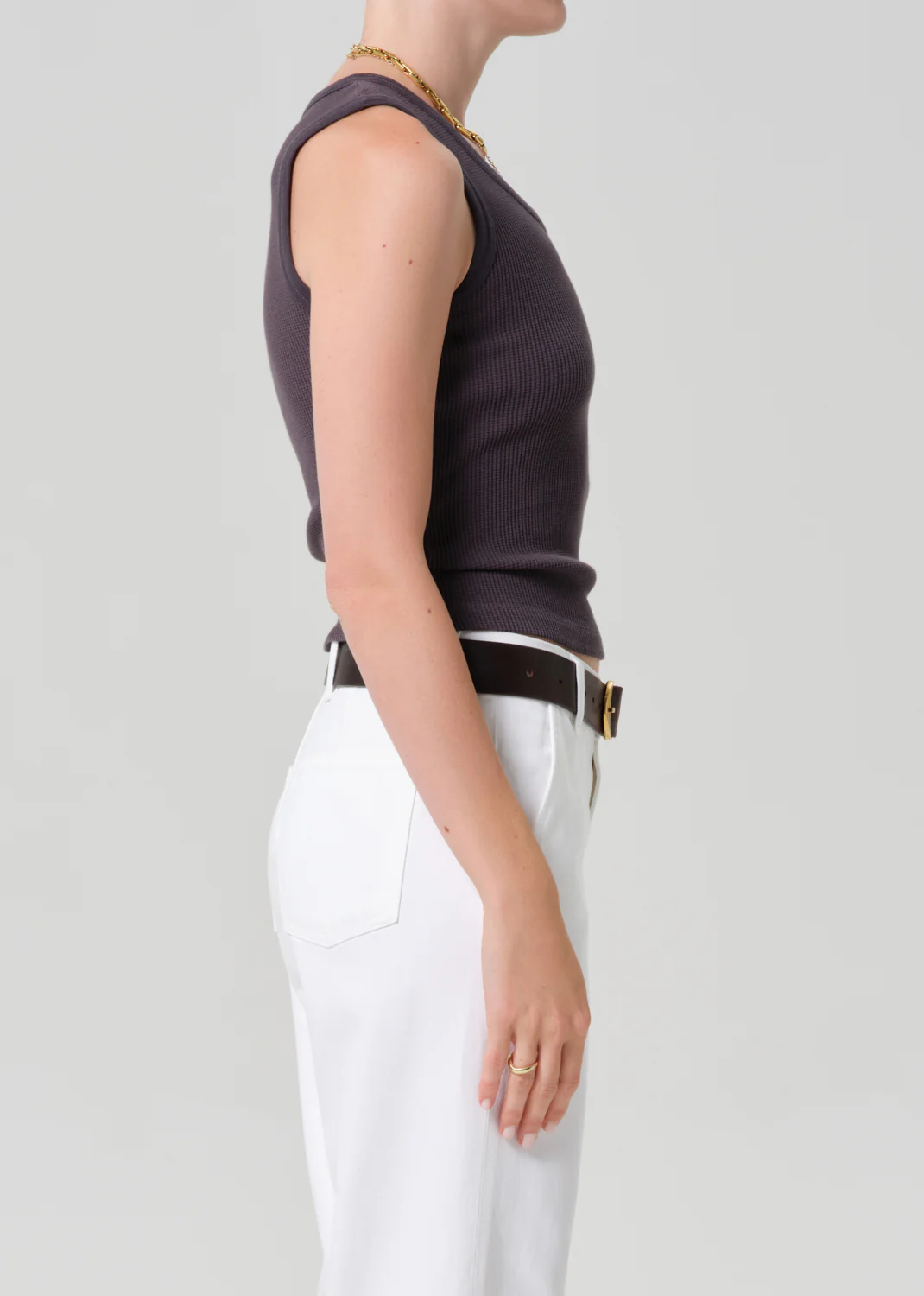 Inez Waffle Tank in Charcoal - Image 3