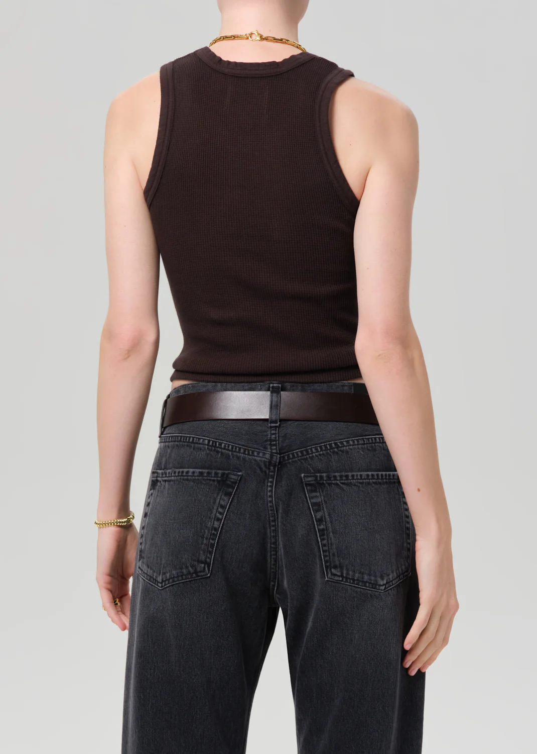 Inez Waffle Tank in Chocolate - Image 2