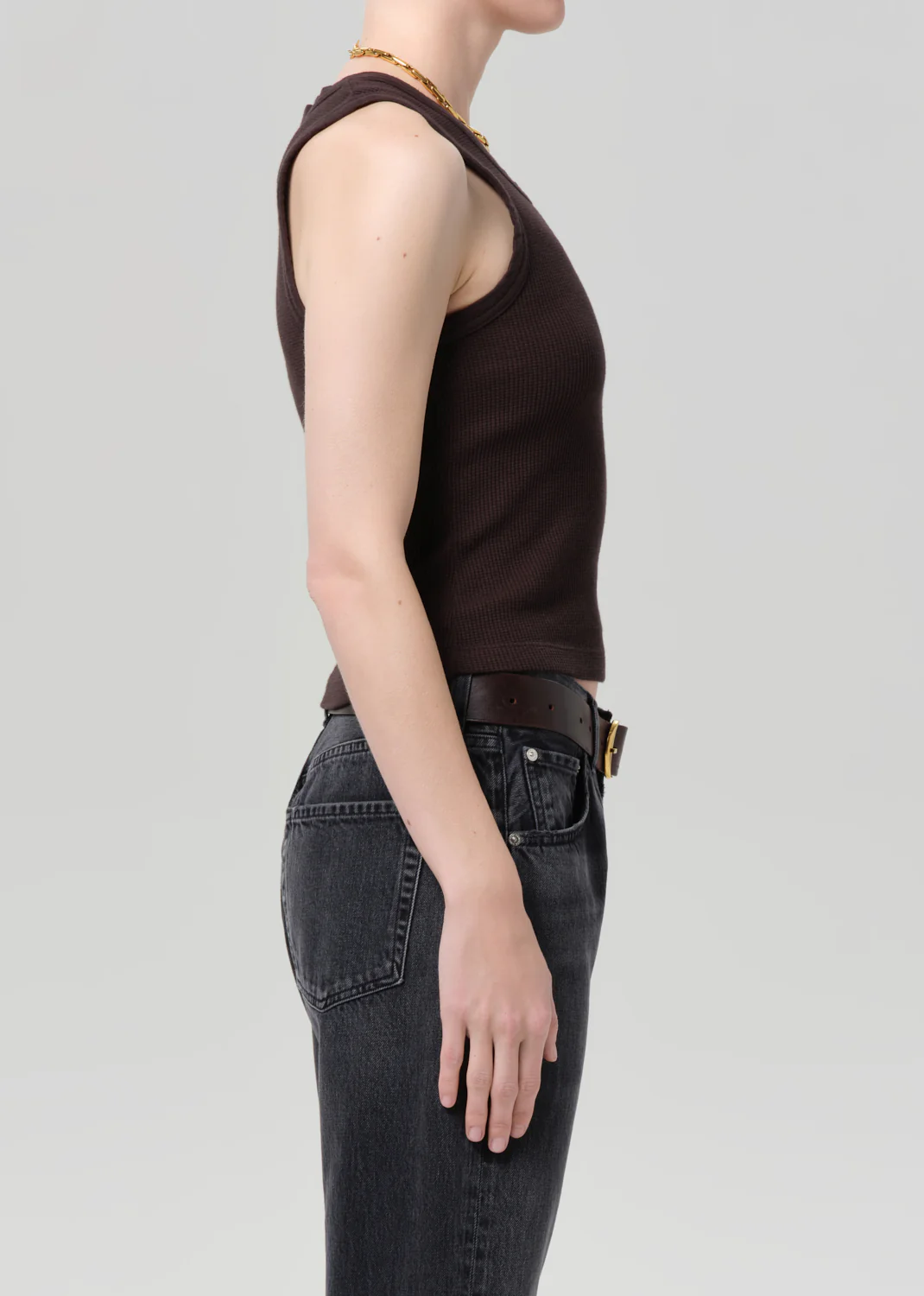 Inez Waffle Tank in Chocolate - Image 3
