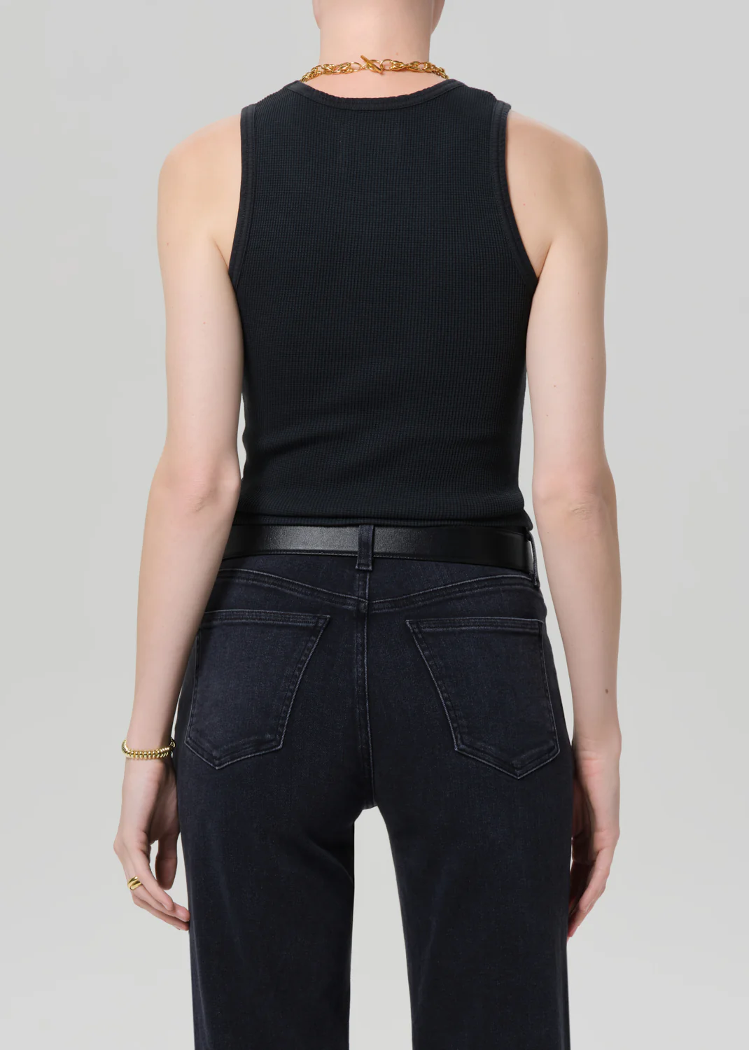 Inez Waffle Tank in Washed Black - Image 2
