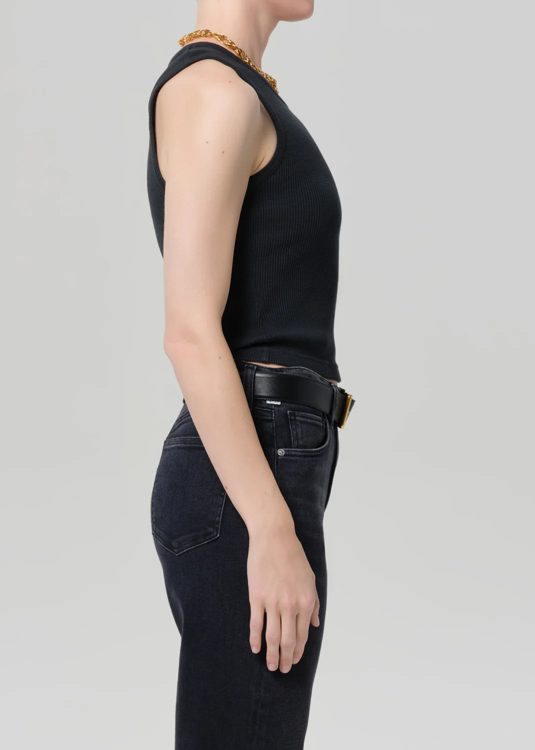 Inez Waffle Tank in Washed Black - Image 3