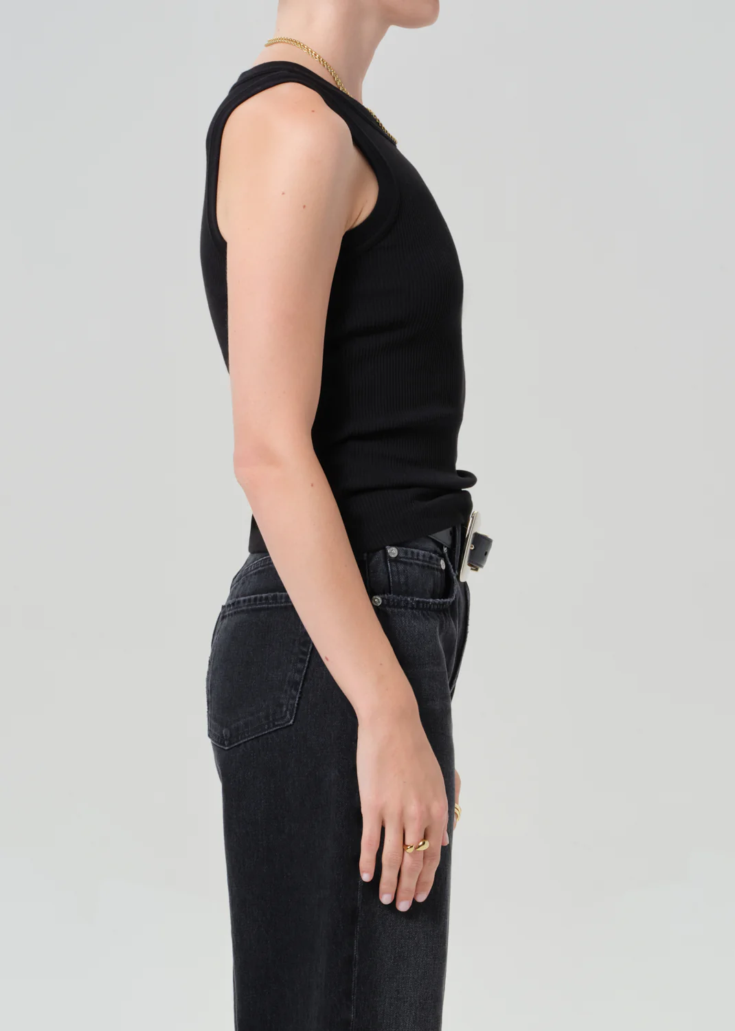Isabel Rib Tank in Black - Image 3