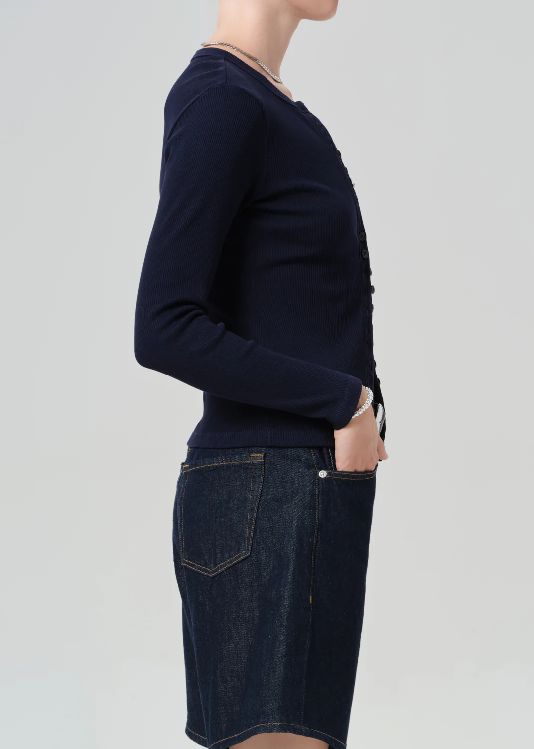 Kari Long Cardigan in Navy - Image 3