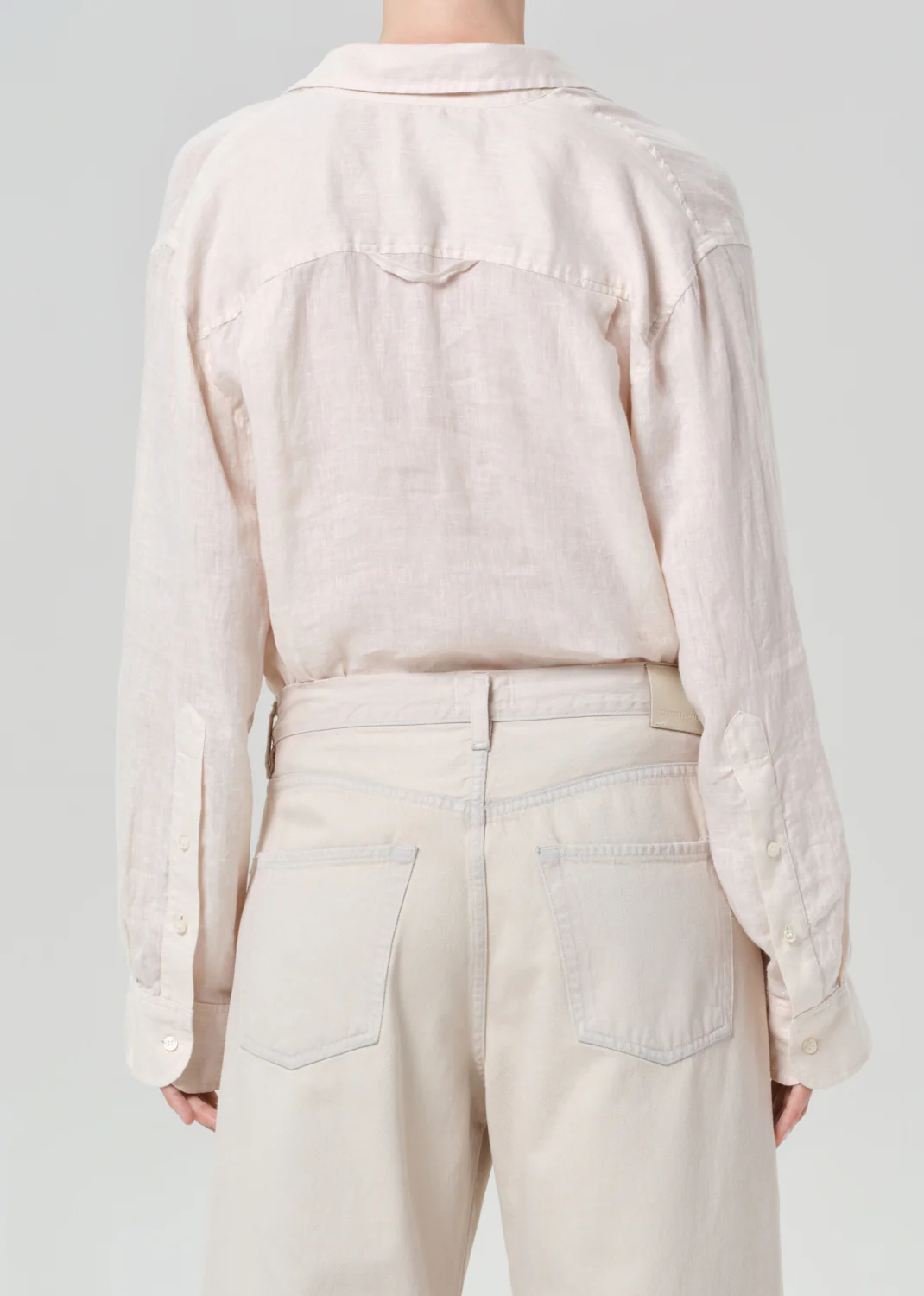 Kayla Shrunken Linen Shirt in Pale Stone - Image 2