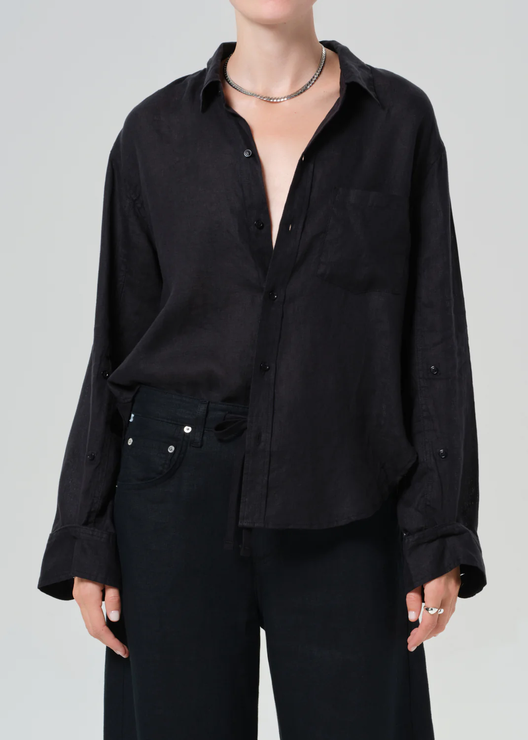 Kayla Shrunken Linen Shirt in Black