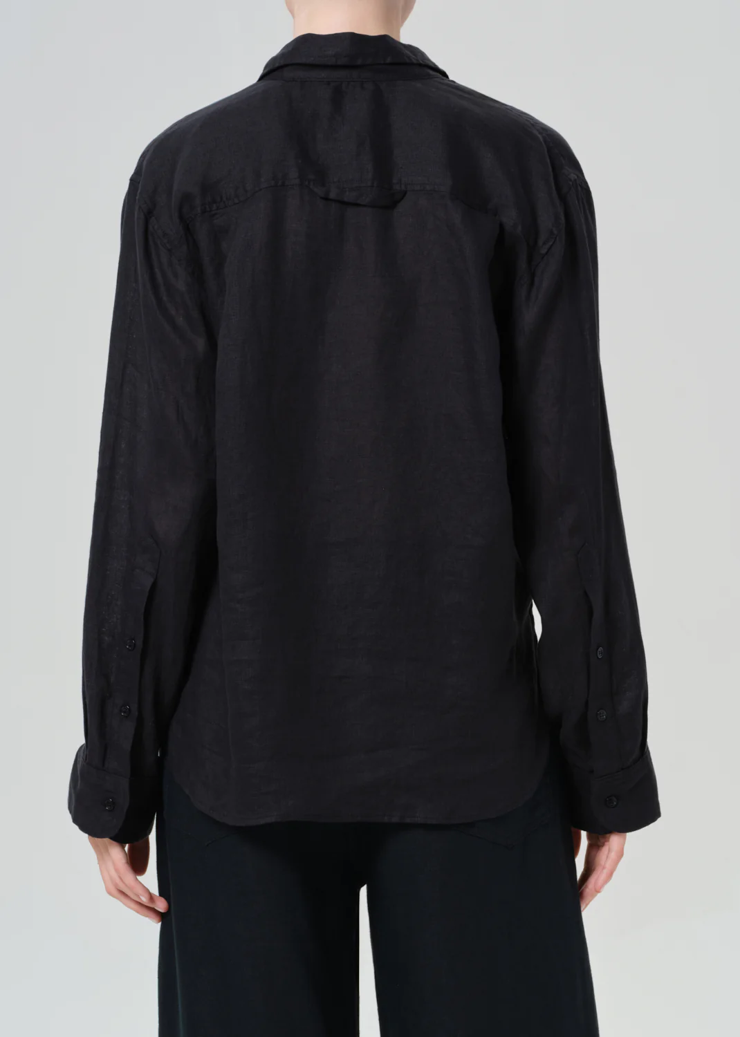 Kayla Shrunken Linen Shirt in Black - Image 2