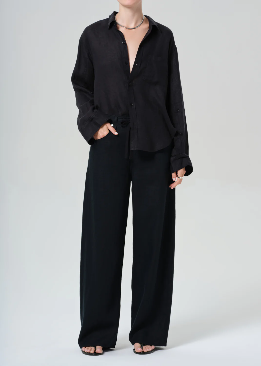 Kayla Shrunken Linen Shirt in Black - Image 5