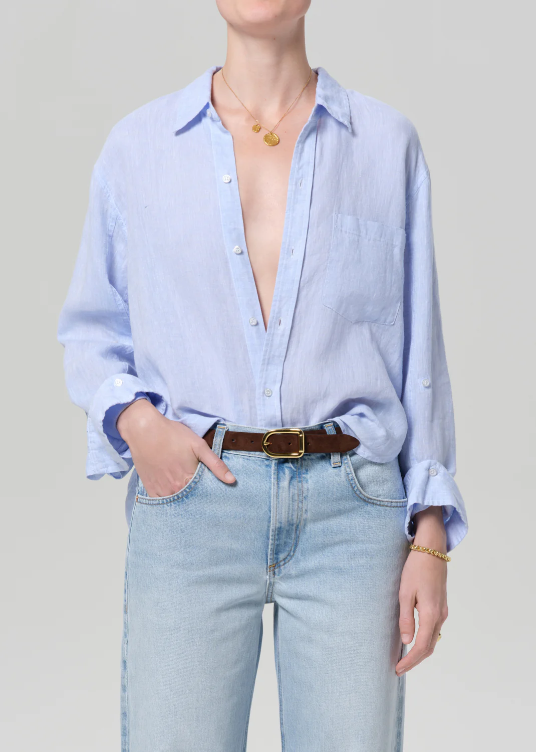 Kayla Shrunken Linen Shirt in Glint