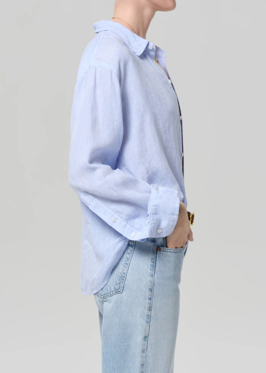 Kayla Shrunken Linen Shirt in Glint - Image 3