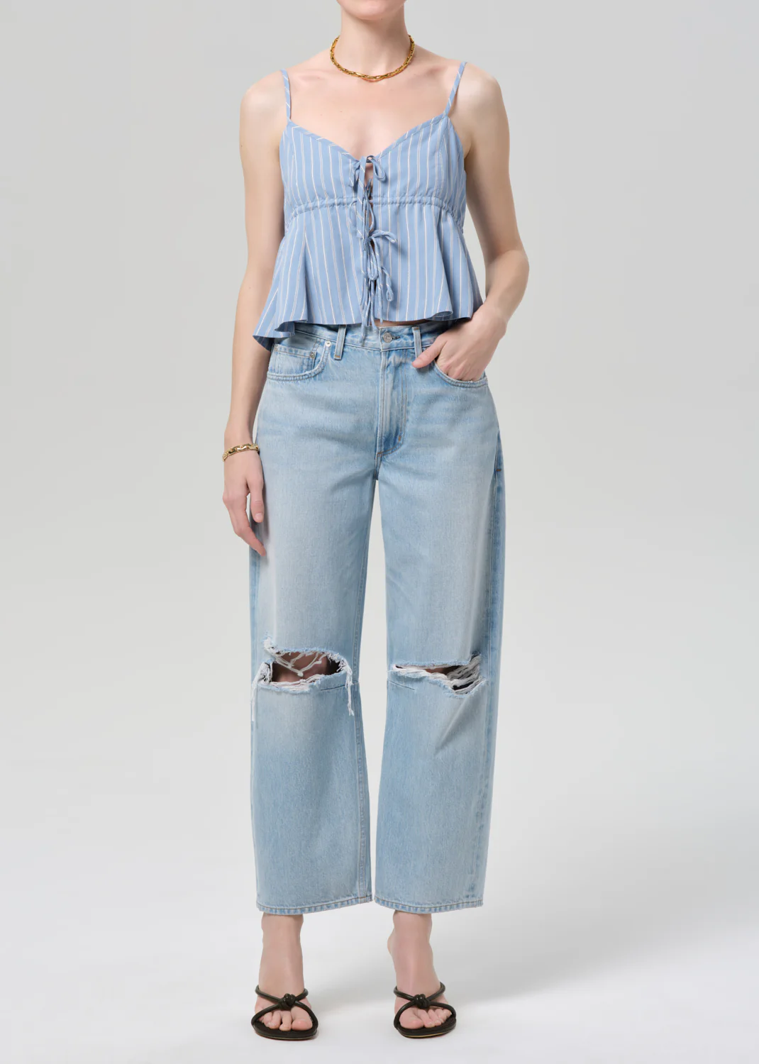 Larissa Tie Front Cami in Capri Stripe - Image 5