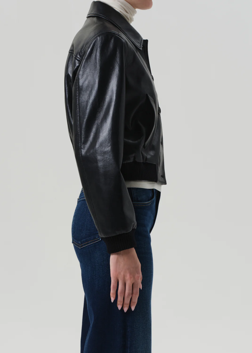 Lola Bomber Recycled Leather Jacket in Black - Image 3