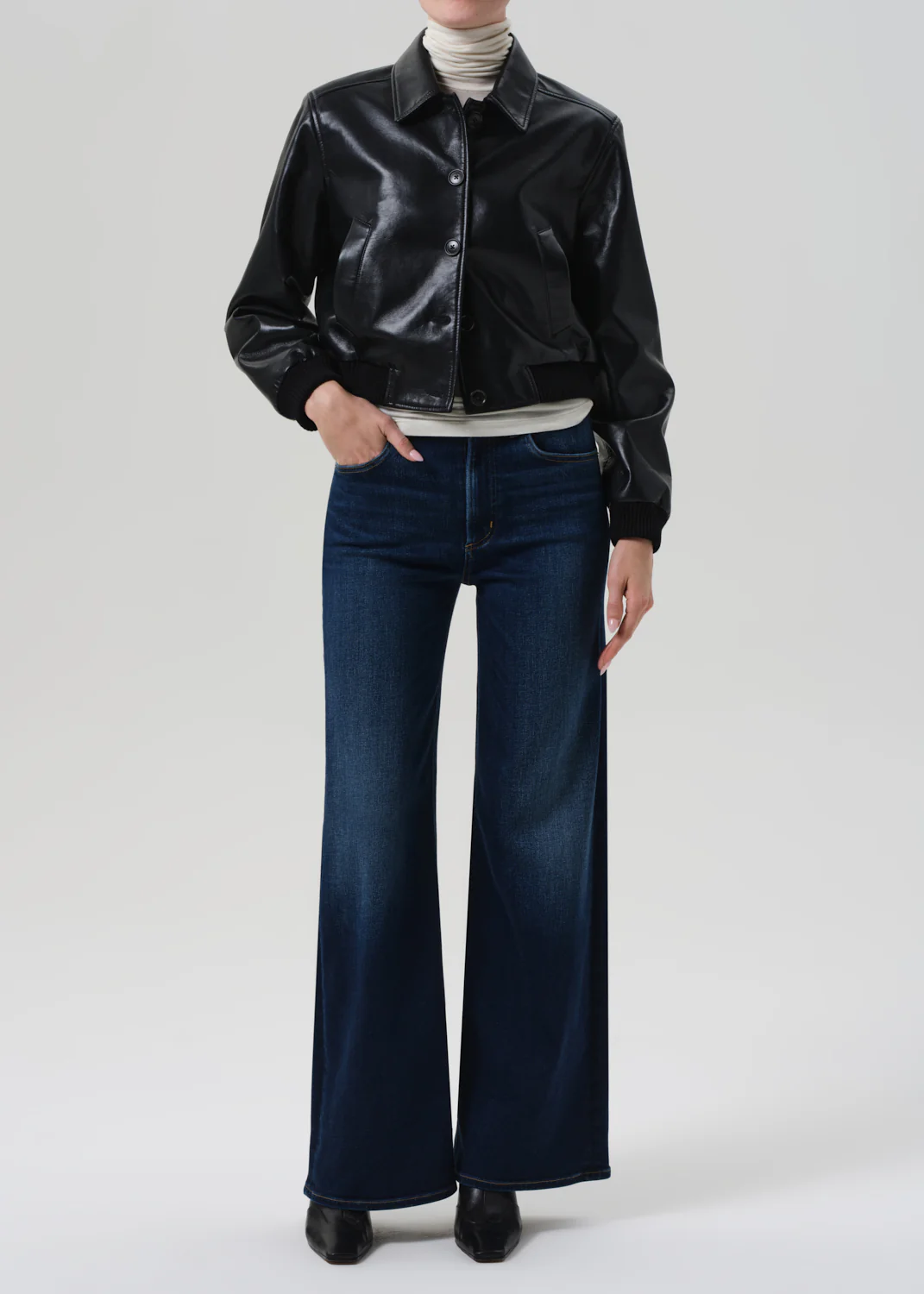 Lola Bomber Recycled Leather Jacket in Black - Image 5