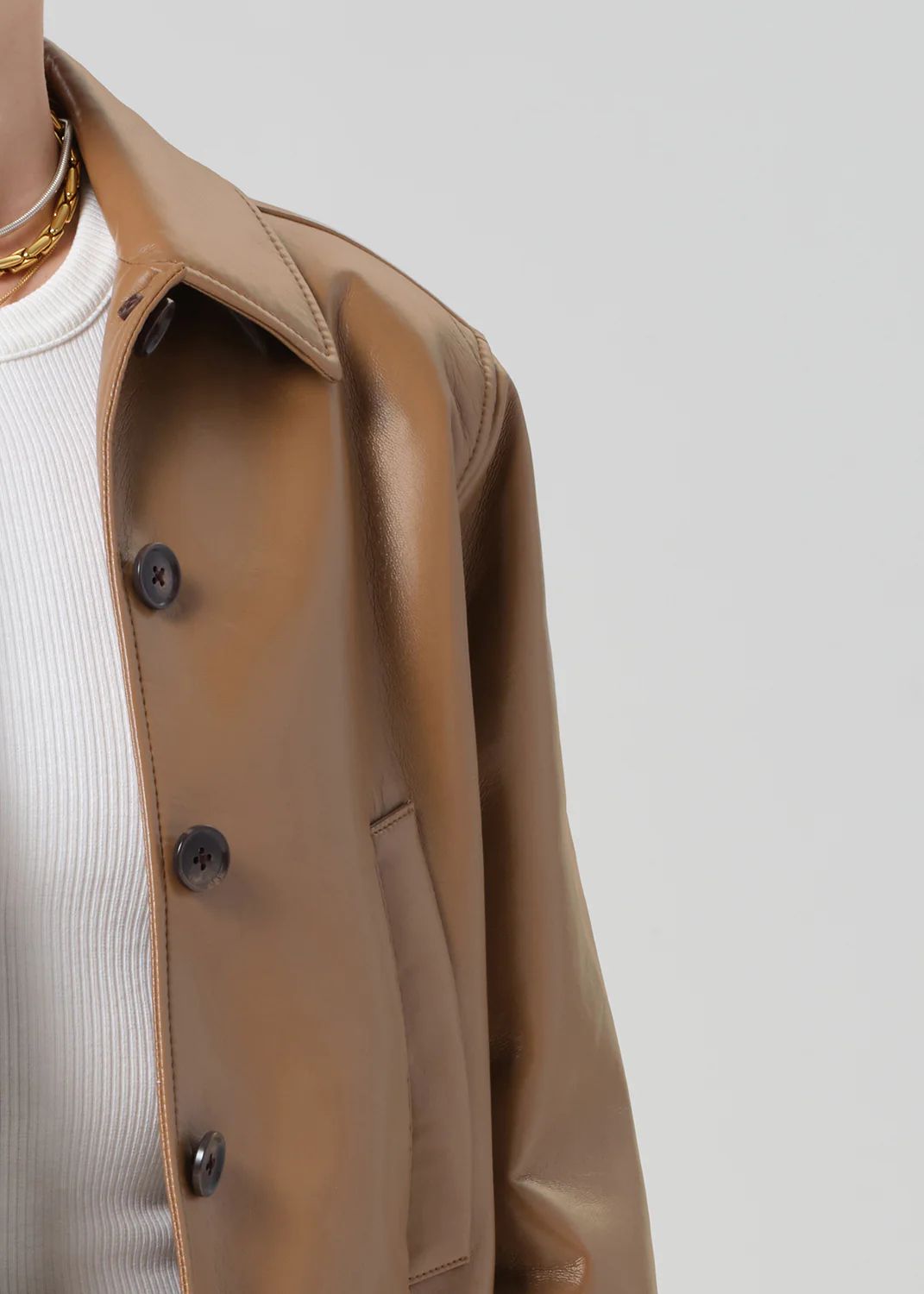 Lola Bomber Recycled Leather Jacket in Pale Toffee - Image 4