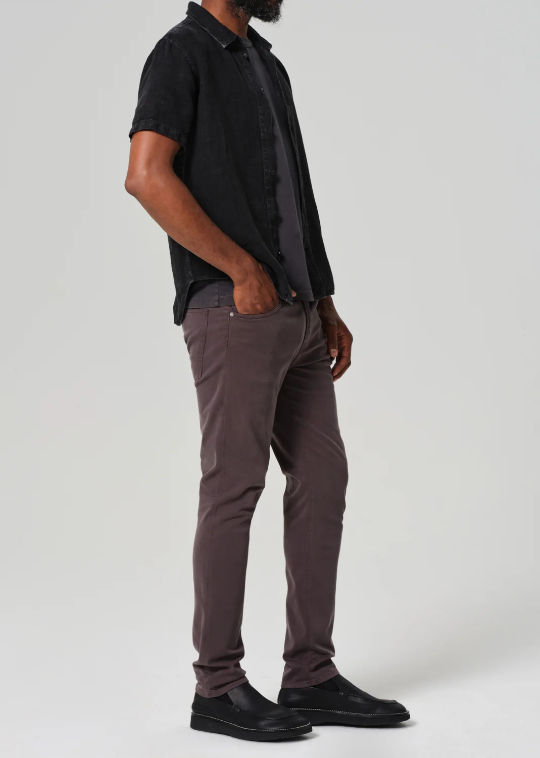London Tapered Slim Brushed Sateen in Gravel - Image 4