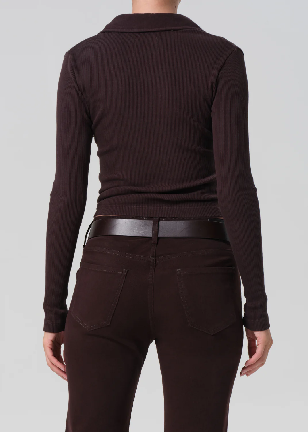 Long Sleeve 60's Polo in Chocolate - Image 2