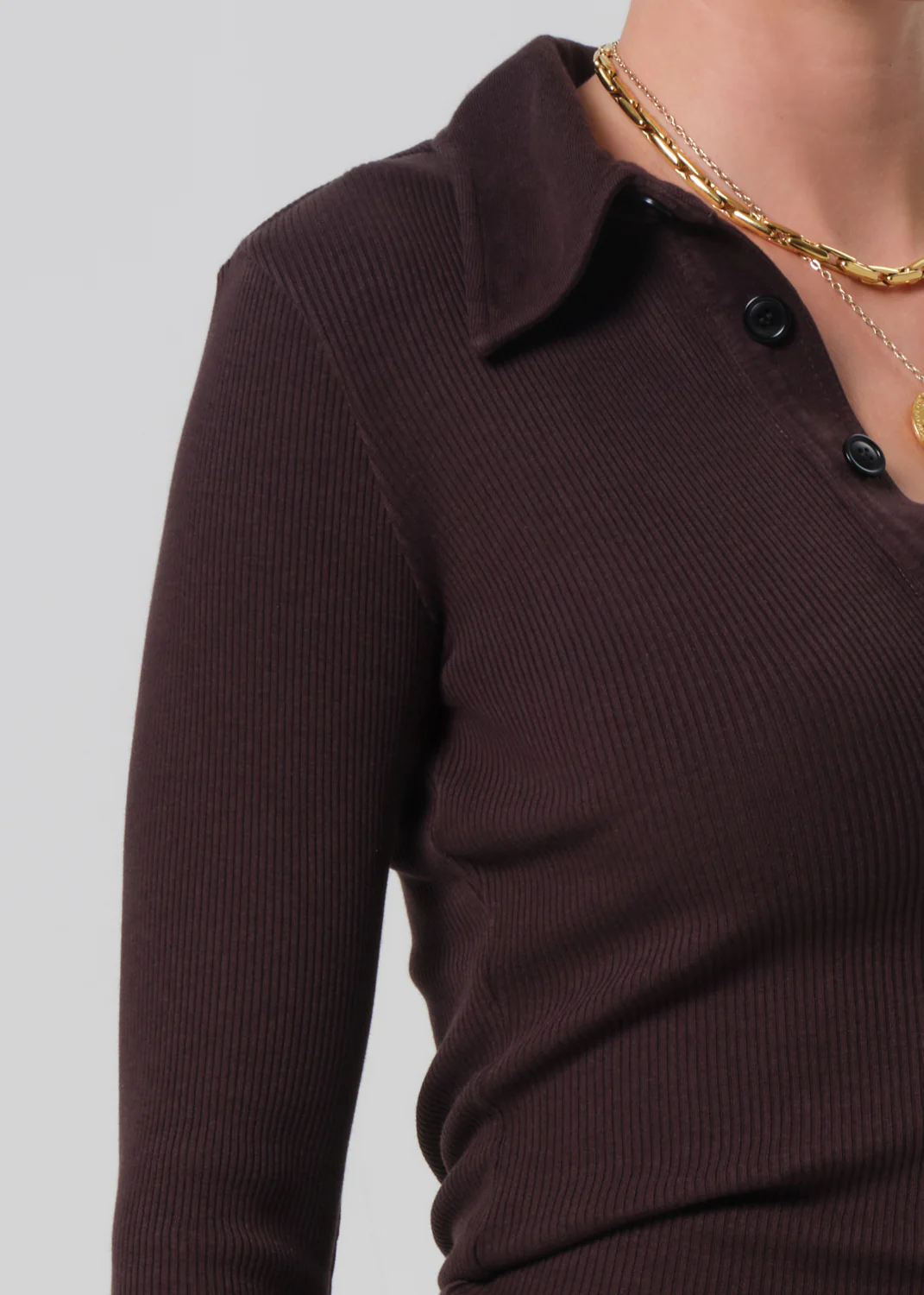 Long Sleeve 60's Polo in Chocolate - Image 4