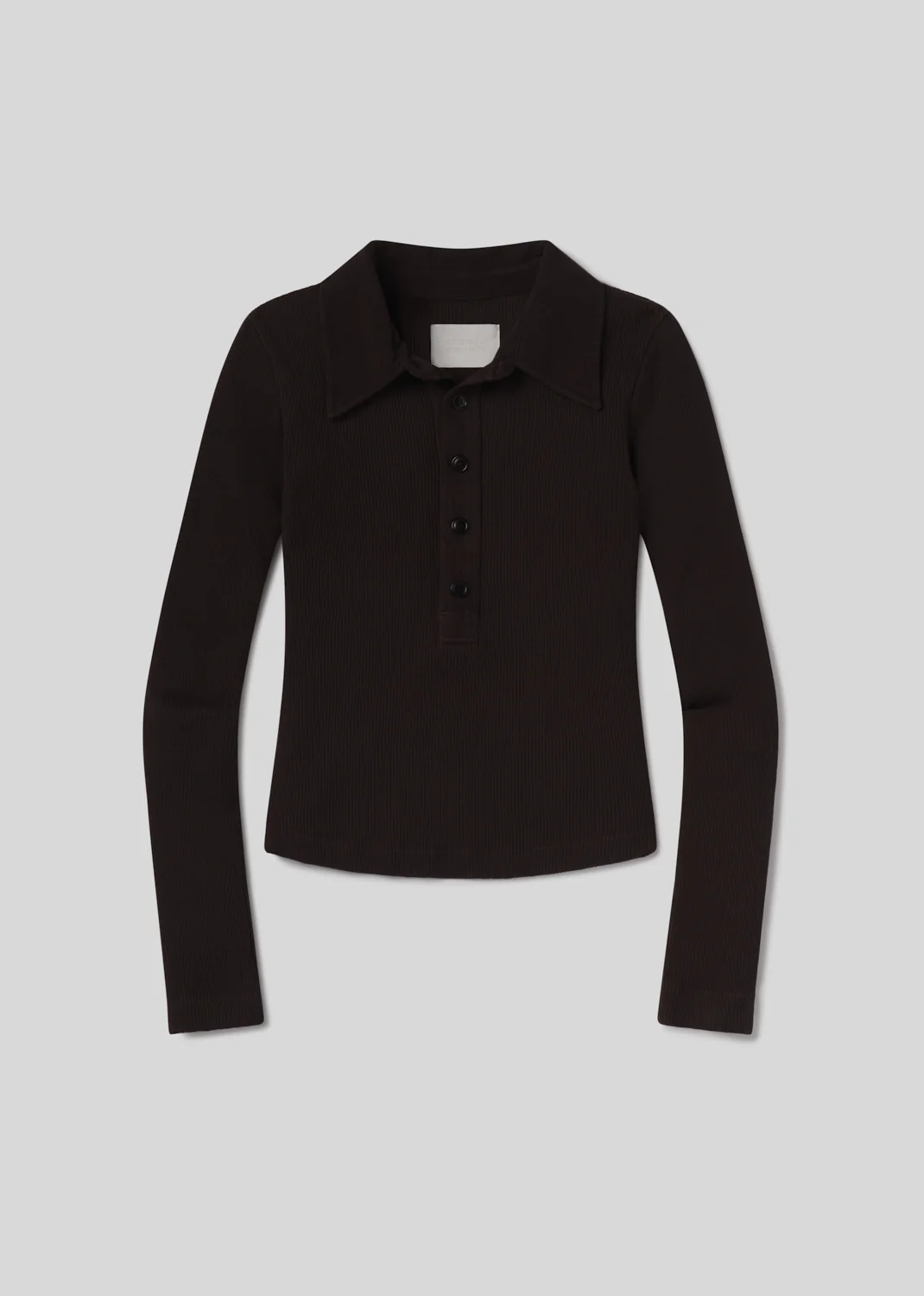 Long Sleeve 60's Polo in Chocolate - Image 6