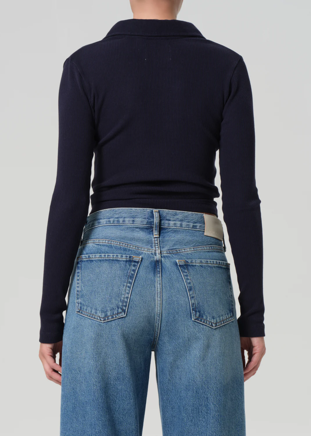 Long Sleeve 60's Polo in Navy - Image 2