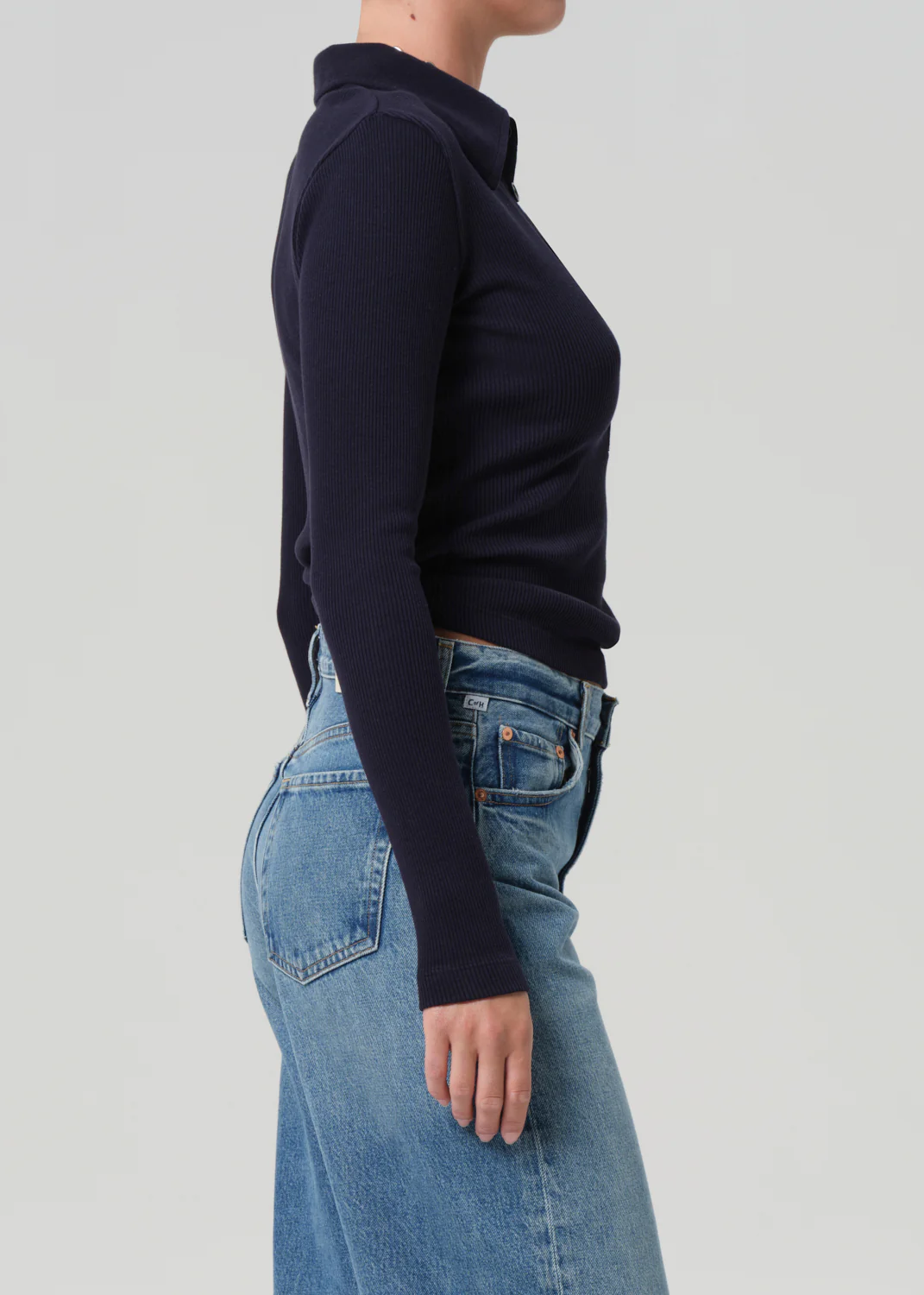 Long Sleeve 60's Polo in Navy - Image 3