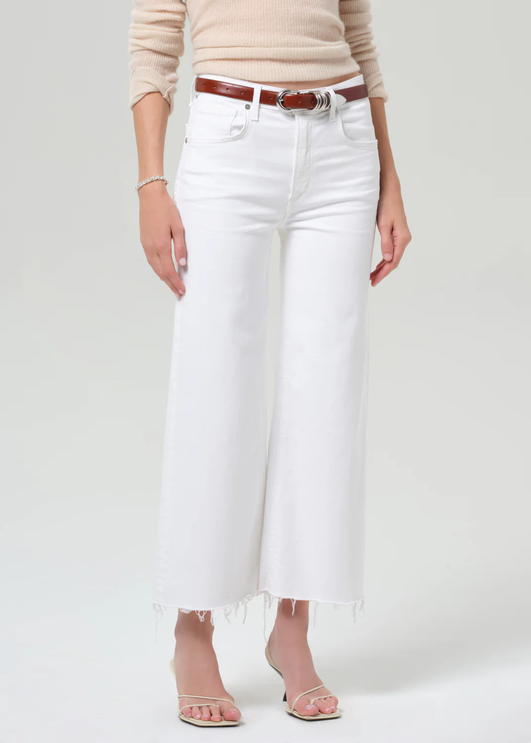 Lyra Wide Leg Crop Raw Hem in Soft White - Image 4