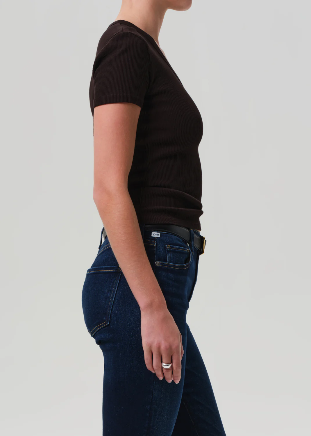 Maude U Neck Tee in Chocolate - Image 3