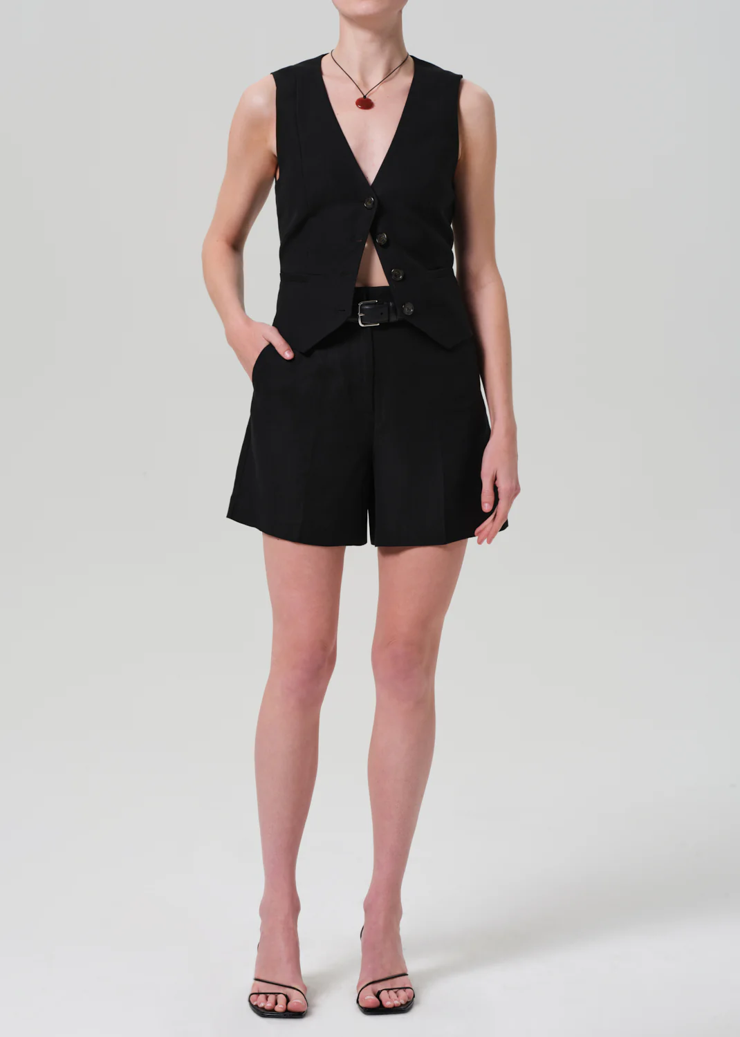 Mini Tailored Short Linen Twill in Black