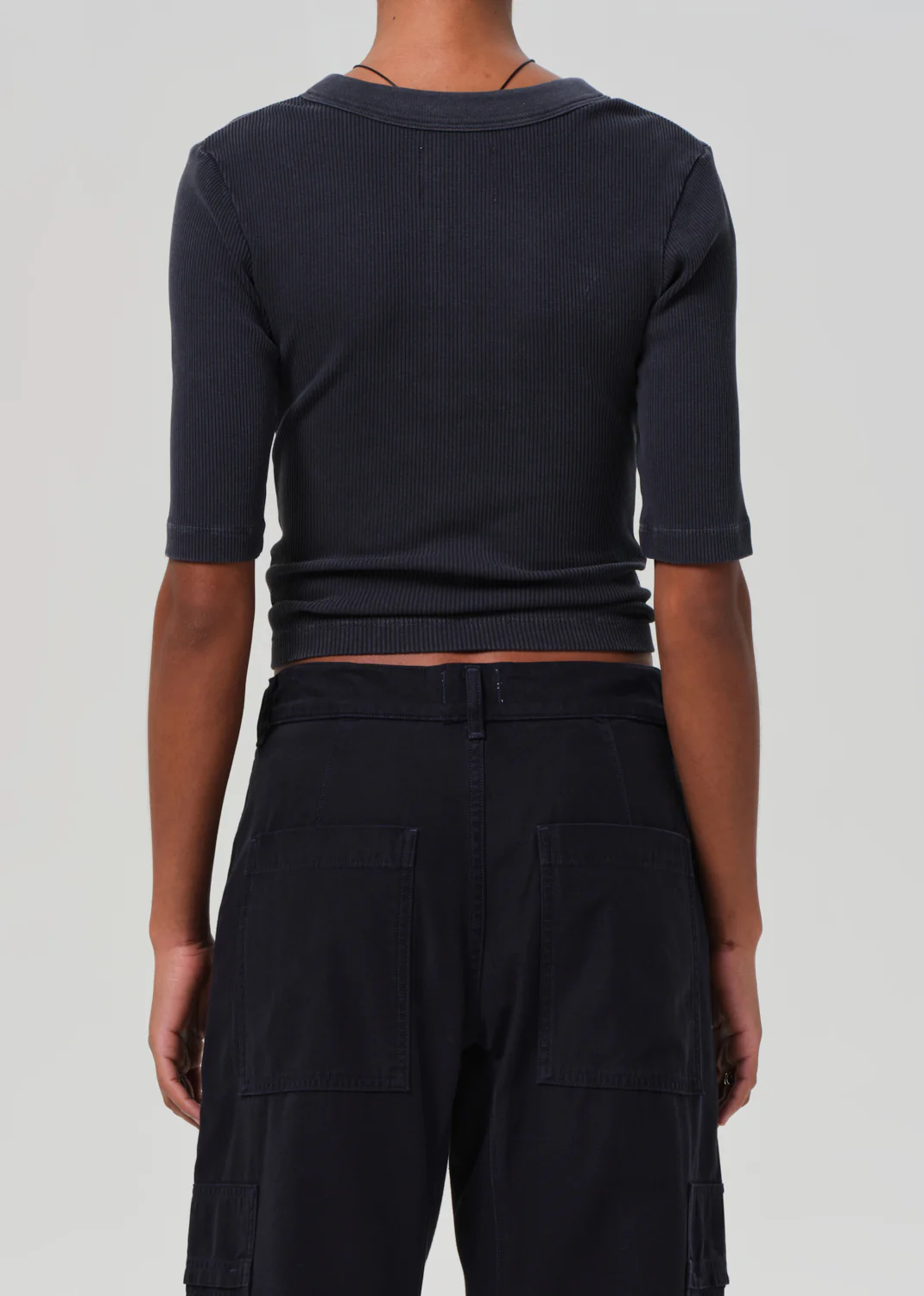 Nali Short Sleeve Henley in Charcoal - Image 2