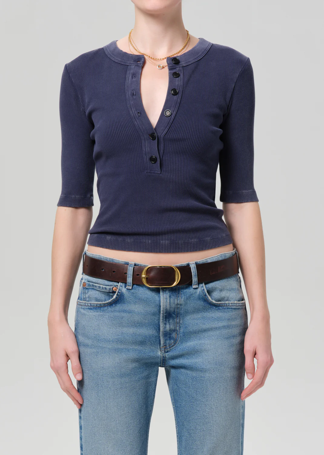 Nali Short Sleeve Henley in Mineral Navy