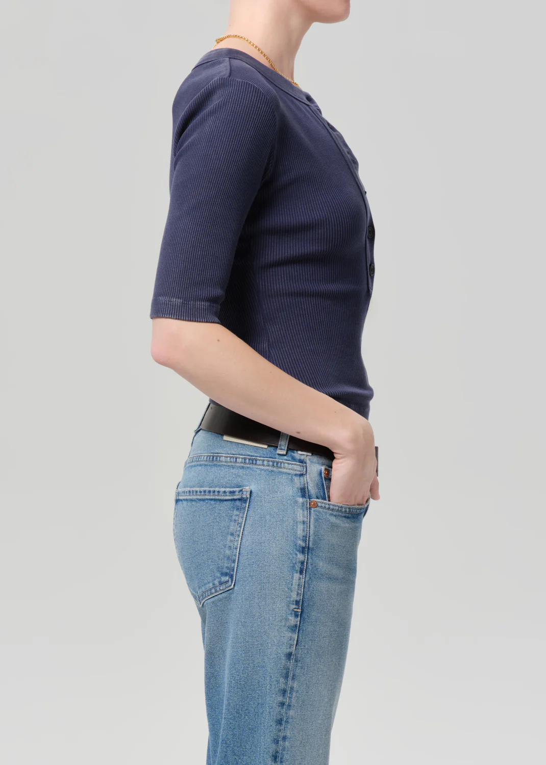 Nali Short Sleeve Henley in Mineral Navy - Image 3