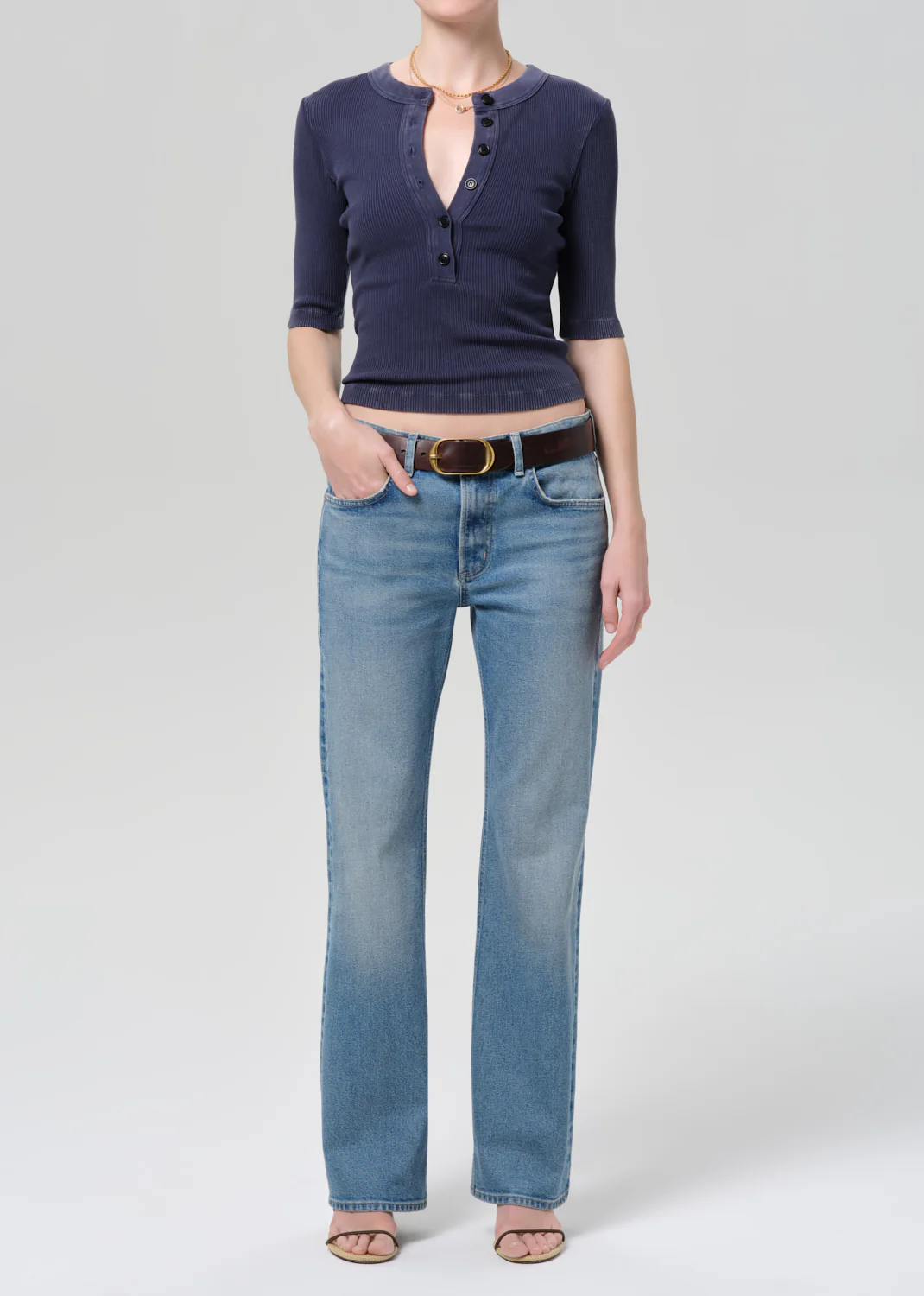 Nali Short Sleeve Henley in Mineral Navy - Image 5