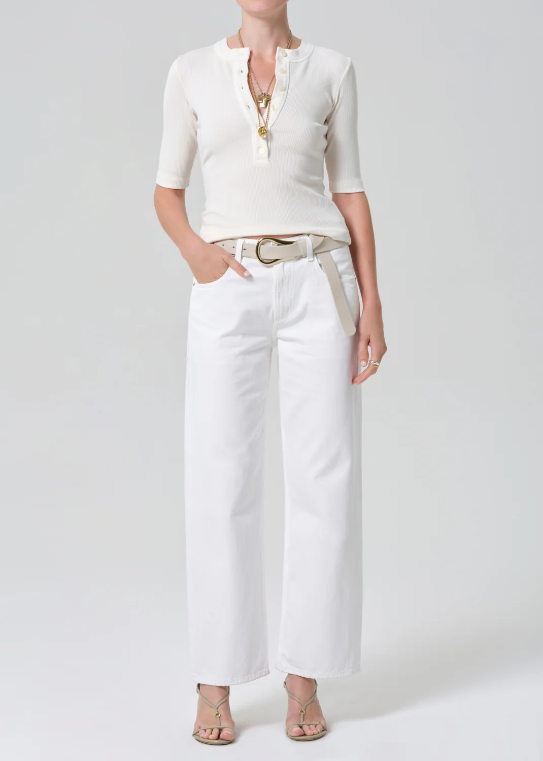 Nali Short Sleeve Henley in Plaster - Image 5