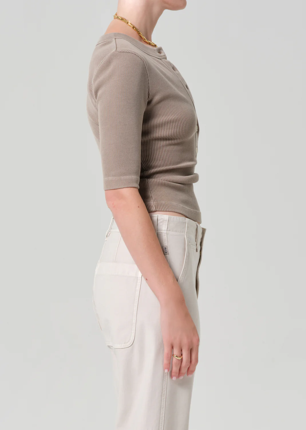 Nali Short Sleeve Henley in Sandatlas - Image 3