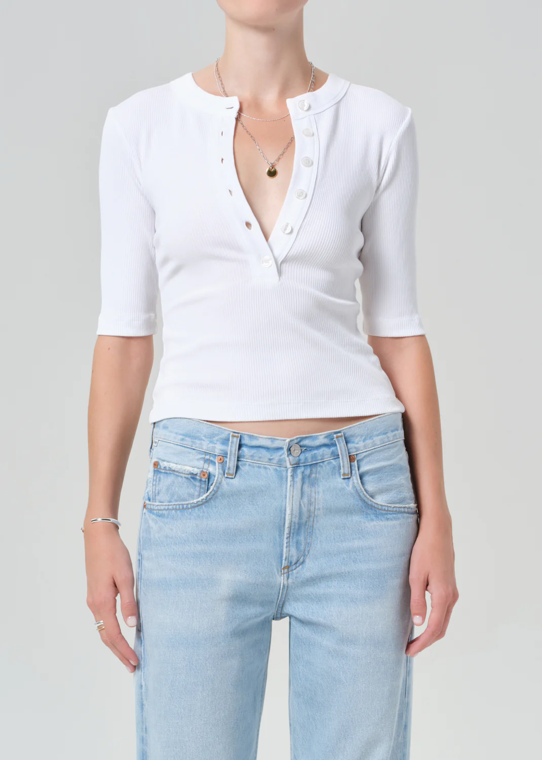 Nali Short Sleeve Henley in White