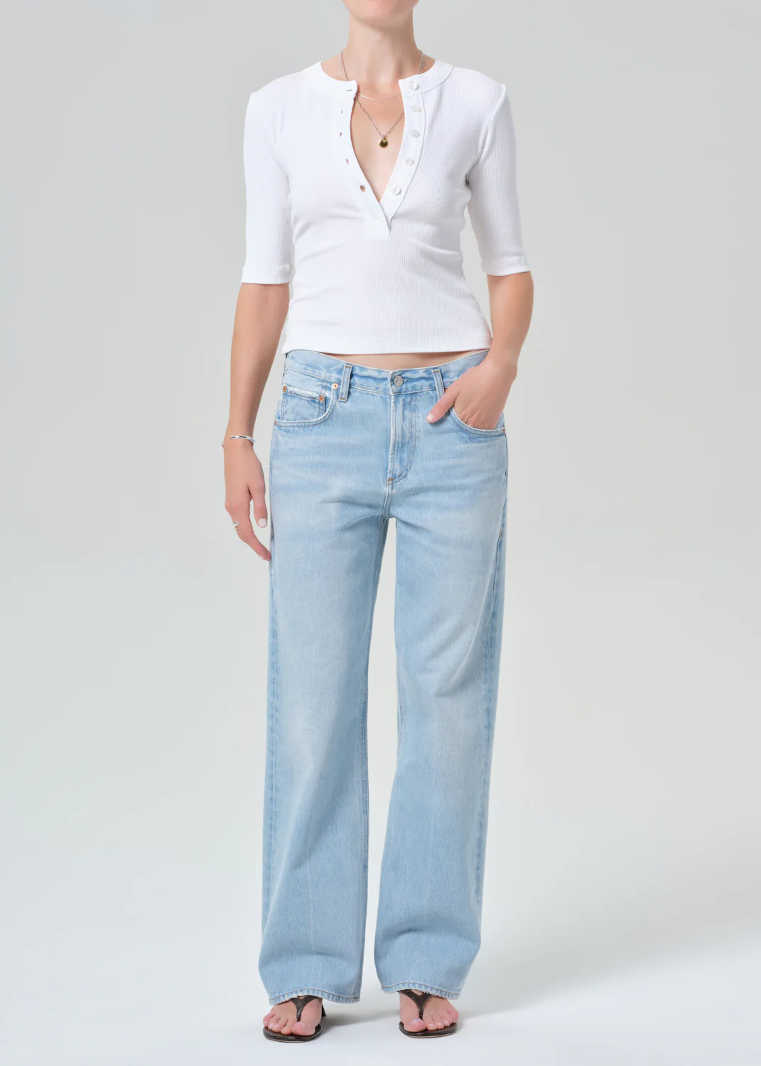 Nali Short Sleeve Henley in White - Image 5