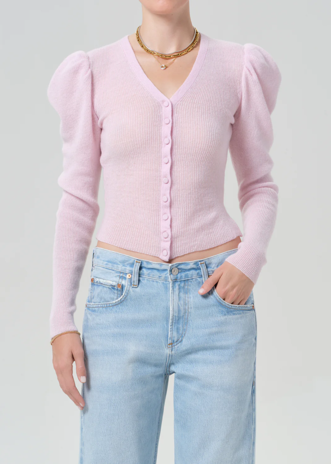 Nena Puff Cardigan in Ballerina Pink