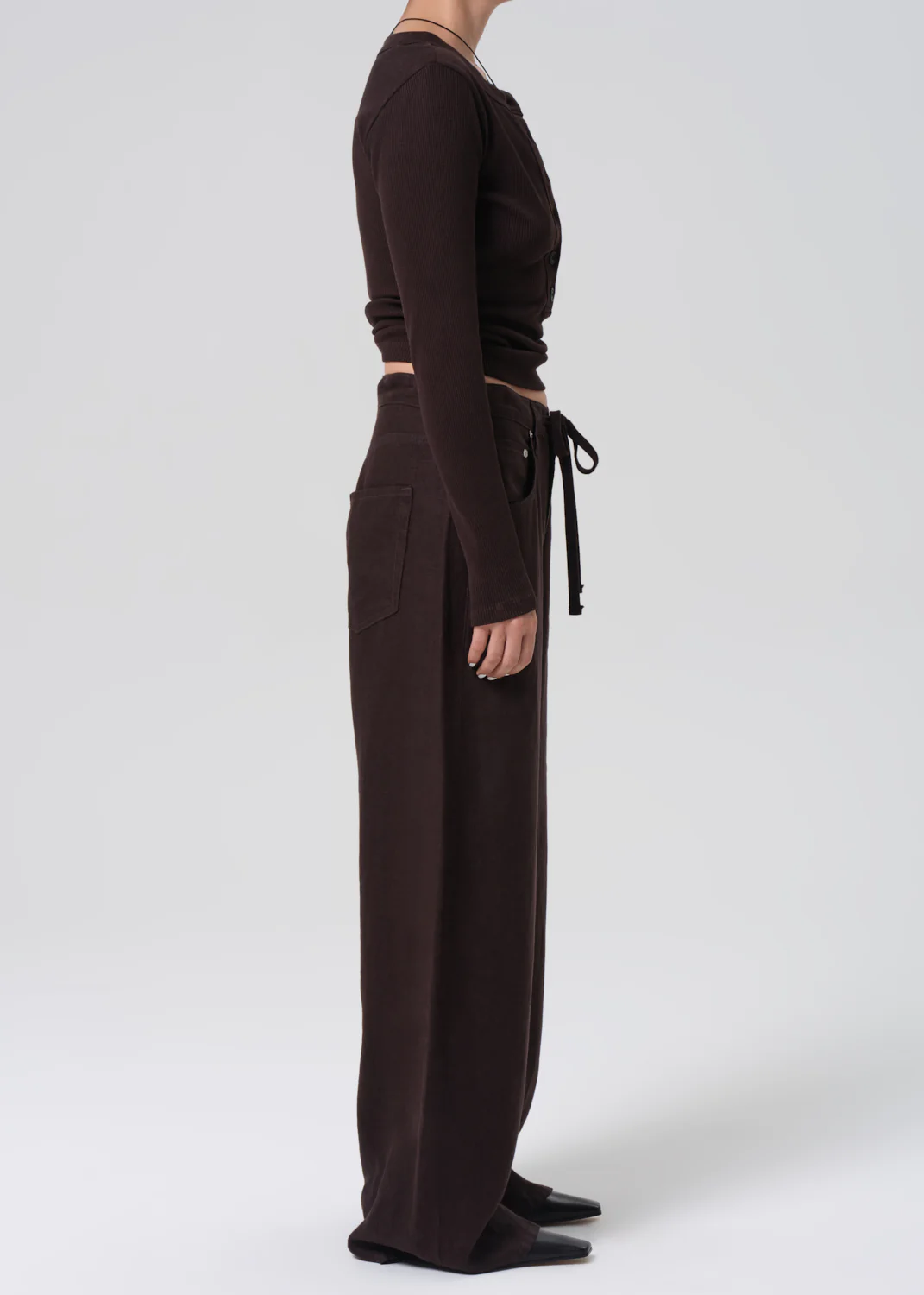 Petite Brynn Drawstring Linen Trouser in Chocolate - Image 3