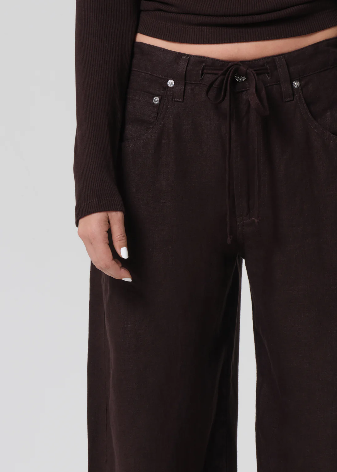 Petite Brynn Drawstring Linen Trouser in Chocolate - Image 5
