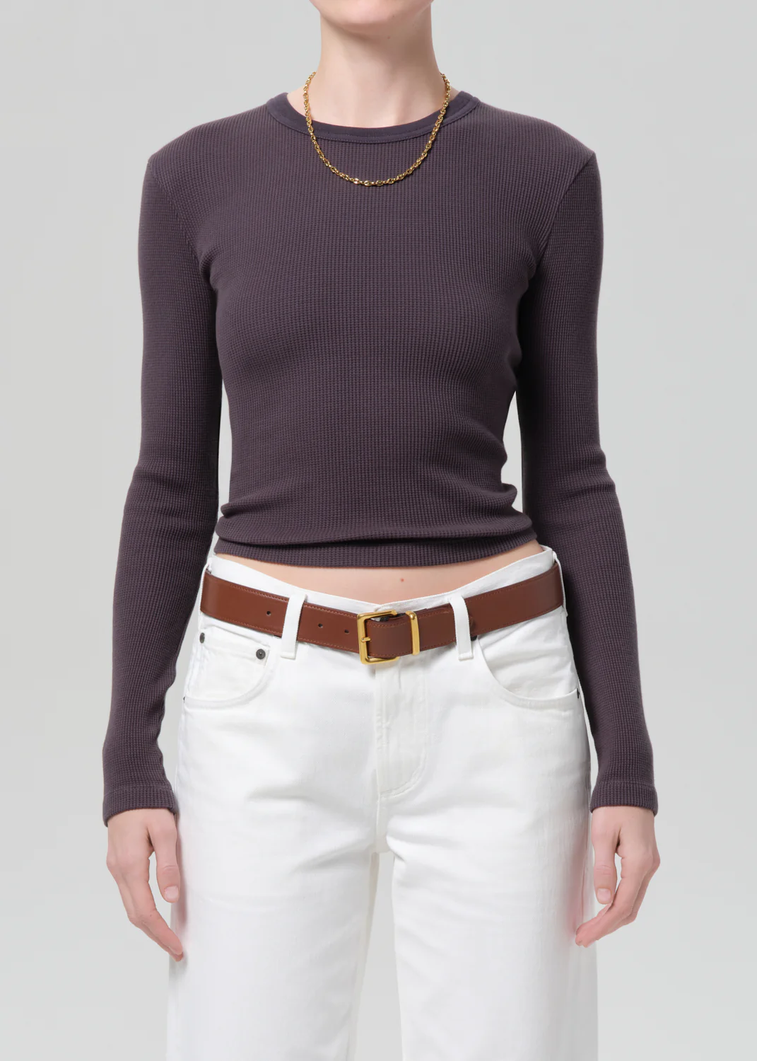 Pilar Waffle Crewneck in Charcoal